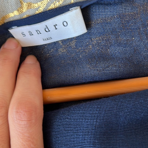 SANDRO Paris Navy WRAP Crepe Dress SHEER BACK - Picture 5 of 8